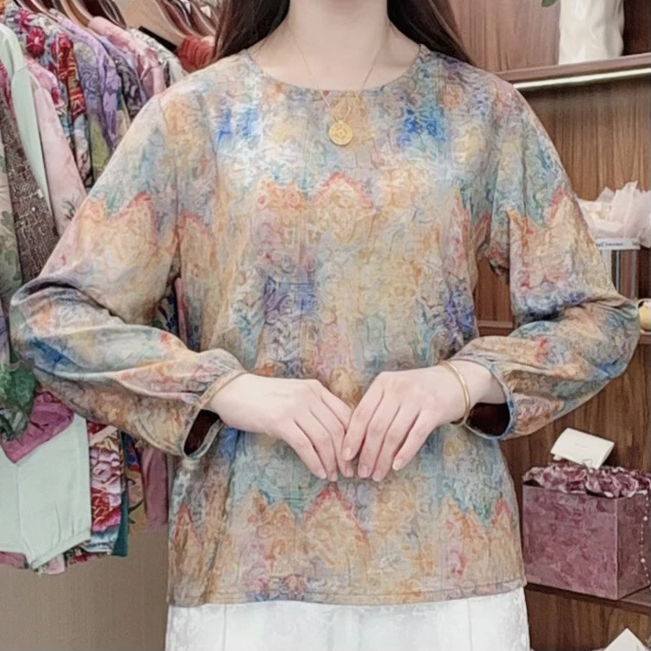 （金光闪闪）新款长袖大码显瘦洋气减龄时尚宽松妈妈装休闲女装