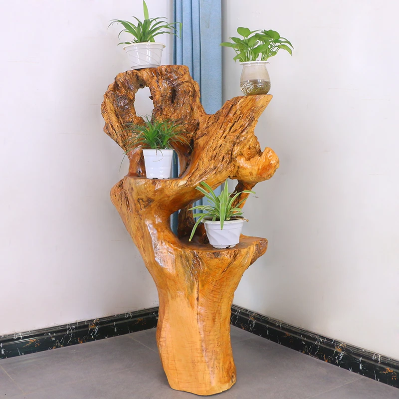 根雕花架实木自然树根树头天然随形根艺花盆架木雕摆件MH10102