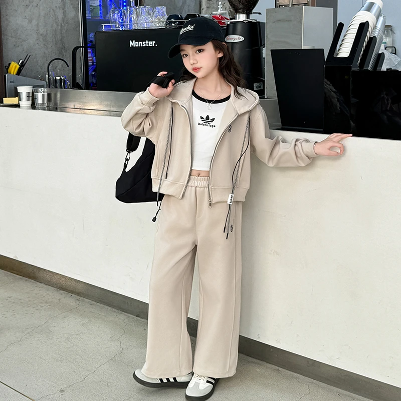 女童韩系套装春秋款2025新款儿童洋气休闲阔腿裤两件套春装6-12岁