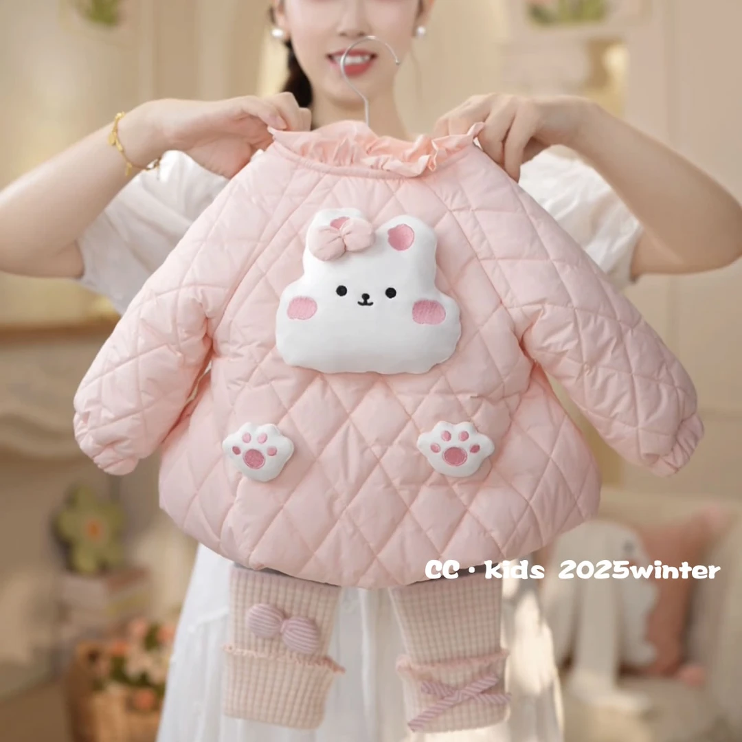 【棉服】儿童装女童冬季新品卡通时尚女宝宝加绒加厚棉服外套25930