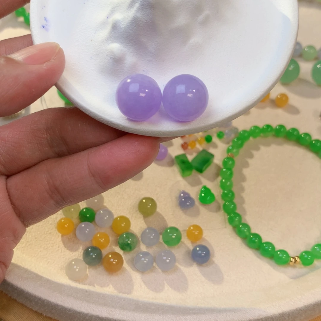 定制翡翠未镶嵌粉椿紫13mm单珠，任选一颗