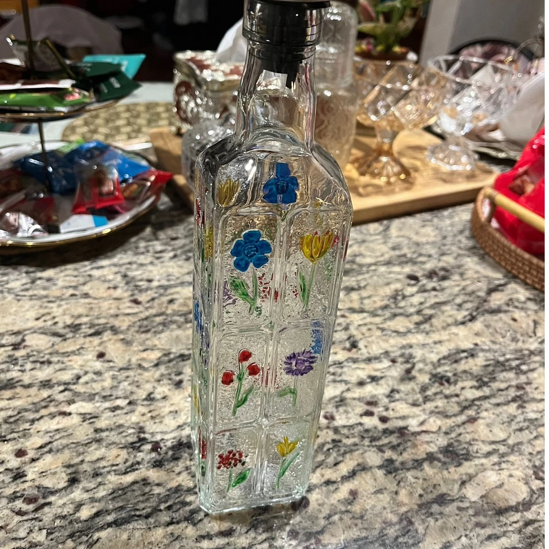 复古浮雕手绘小众调料瓶厨房玻璃花朵油壶醋瓶方形花纹玻璃瓶