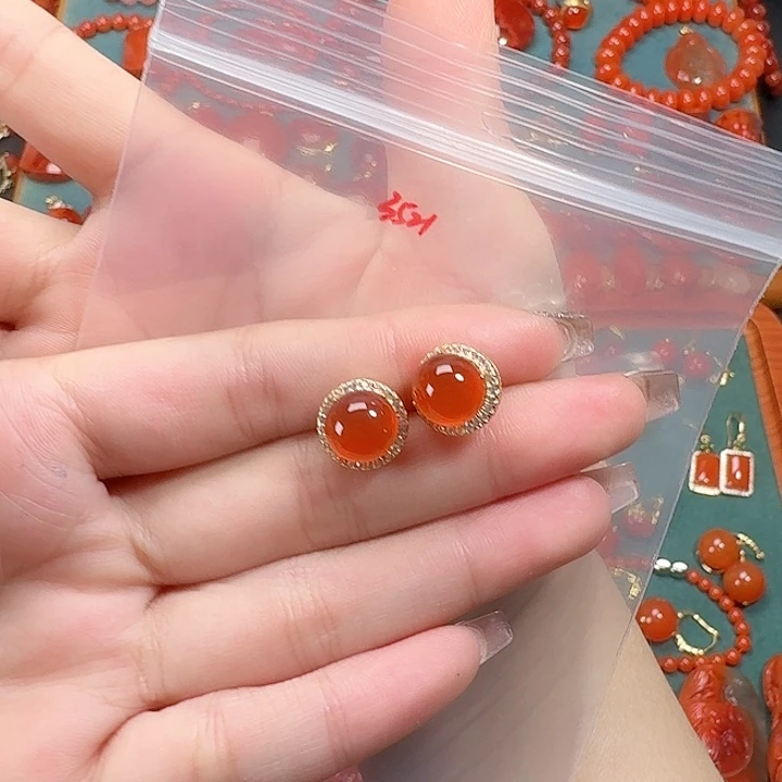 天***蓝南红玛瑙银S925镶嵌耳饰