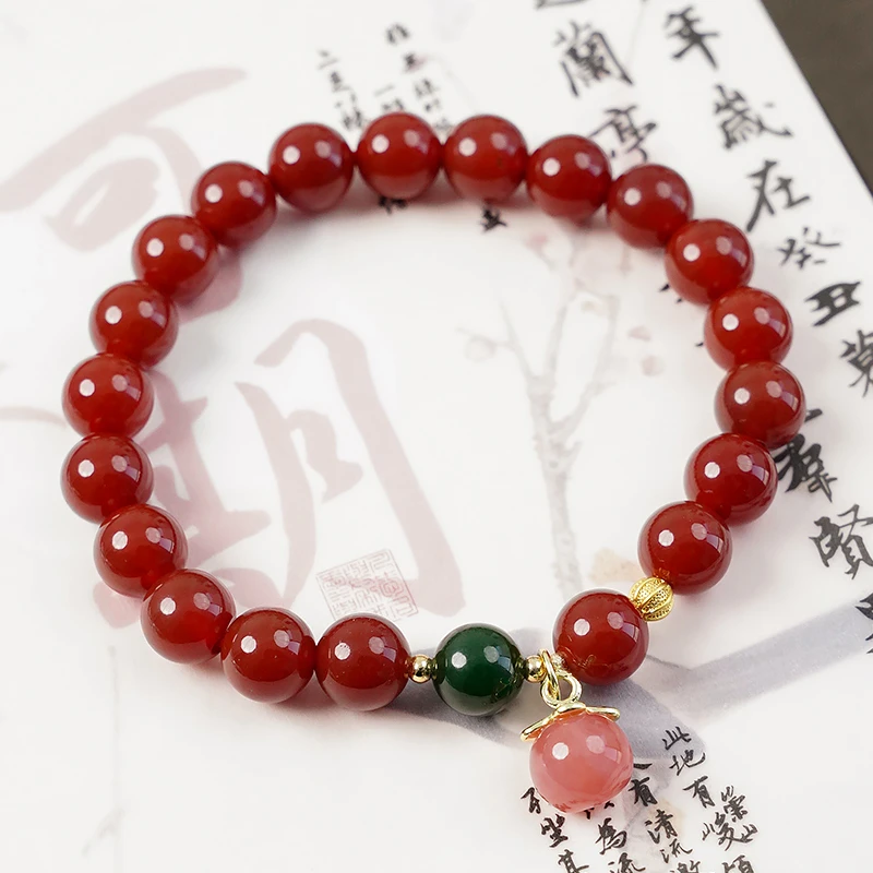 单圈红玛瑙盐源小桃子手链-8746