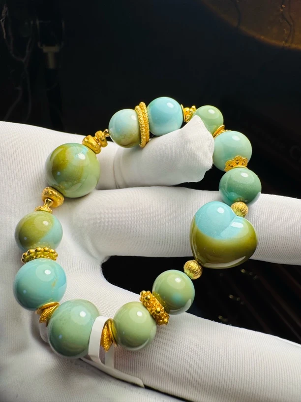 S012811松石圆珠爱心18K手串