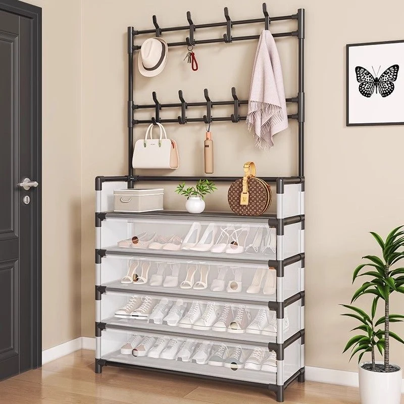 家用防尘衣帽架简易鞋架子学生宿舍鞋帽一体架挂衣架出租房置物架