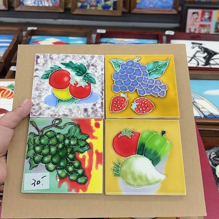 陶瓷板画10/10单瓷片4片微瑕