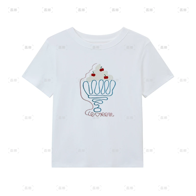 趣味绣花短袖t恤女夏季韩版洋气休闲正肩半袖设计感宽松百搭上衣