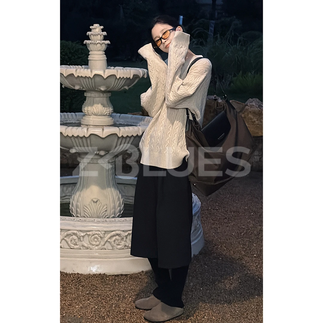 Z.blues【咖啡馆针织】慵懒V羊绒V领绞花廓形套头毛衣YZALM1067