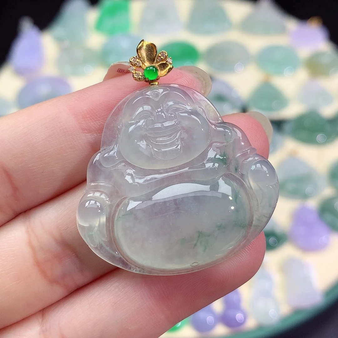 翡翠18K金镶嵌颈饰佛公