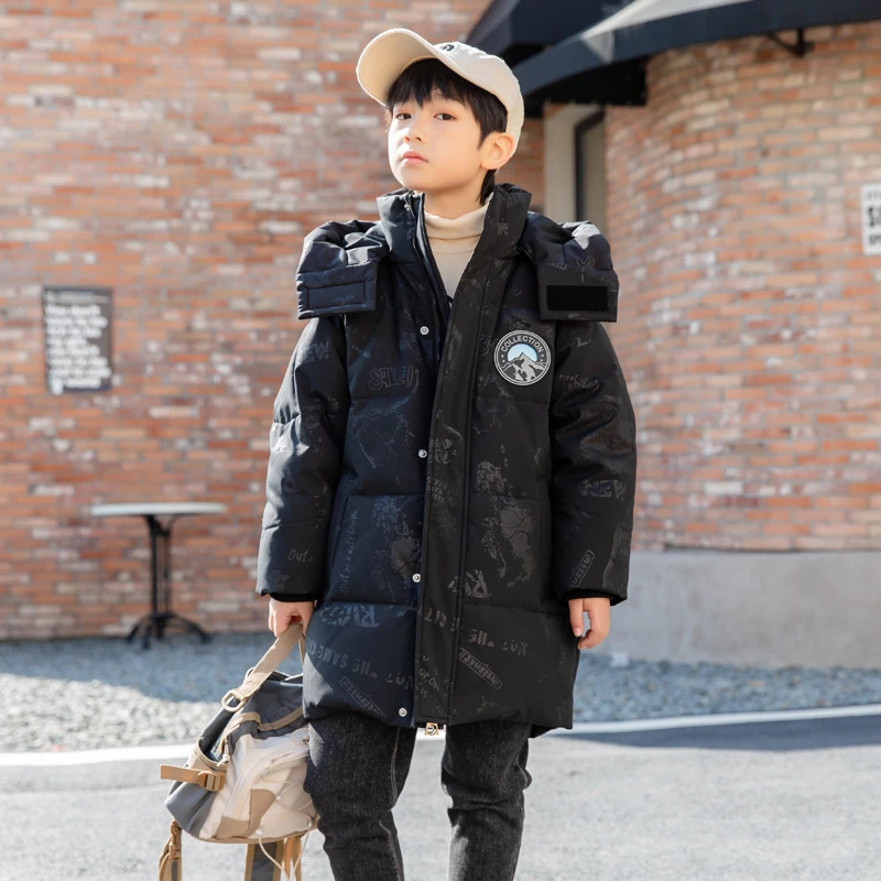 波司登官方联名巴彩布儿童羽绒服冬季男童中长款加厚保暖迷彩外套