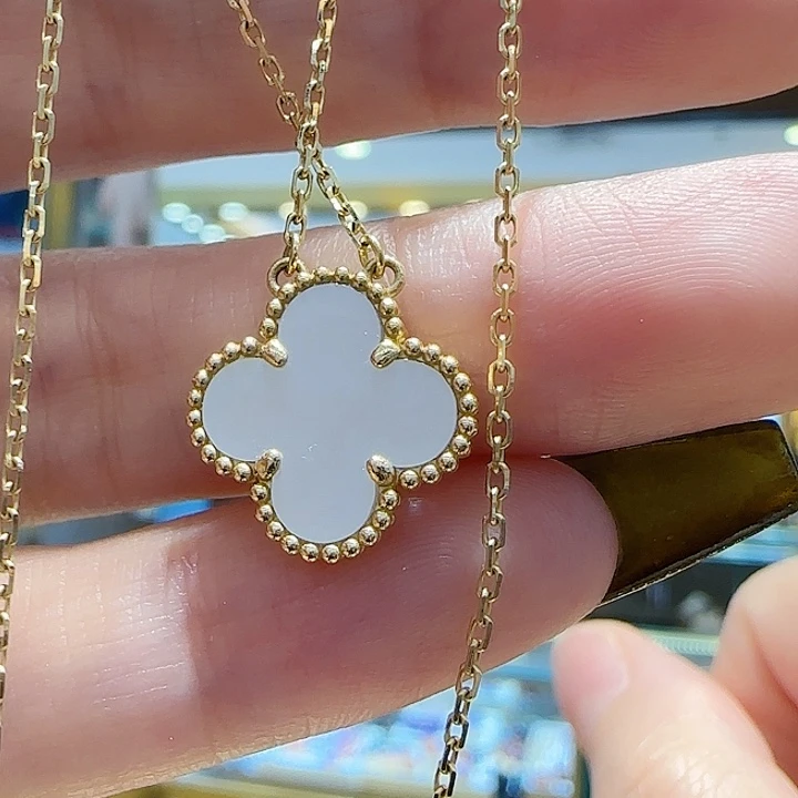 贝壳（贝母）18K金镶嵌项链15mm草K黄