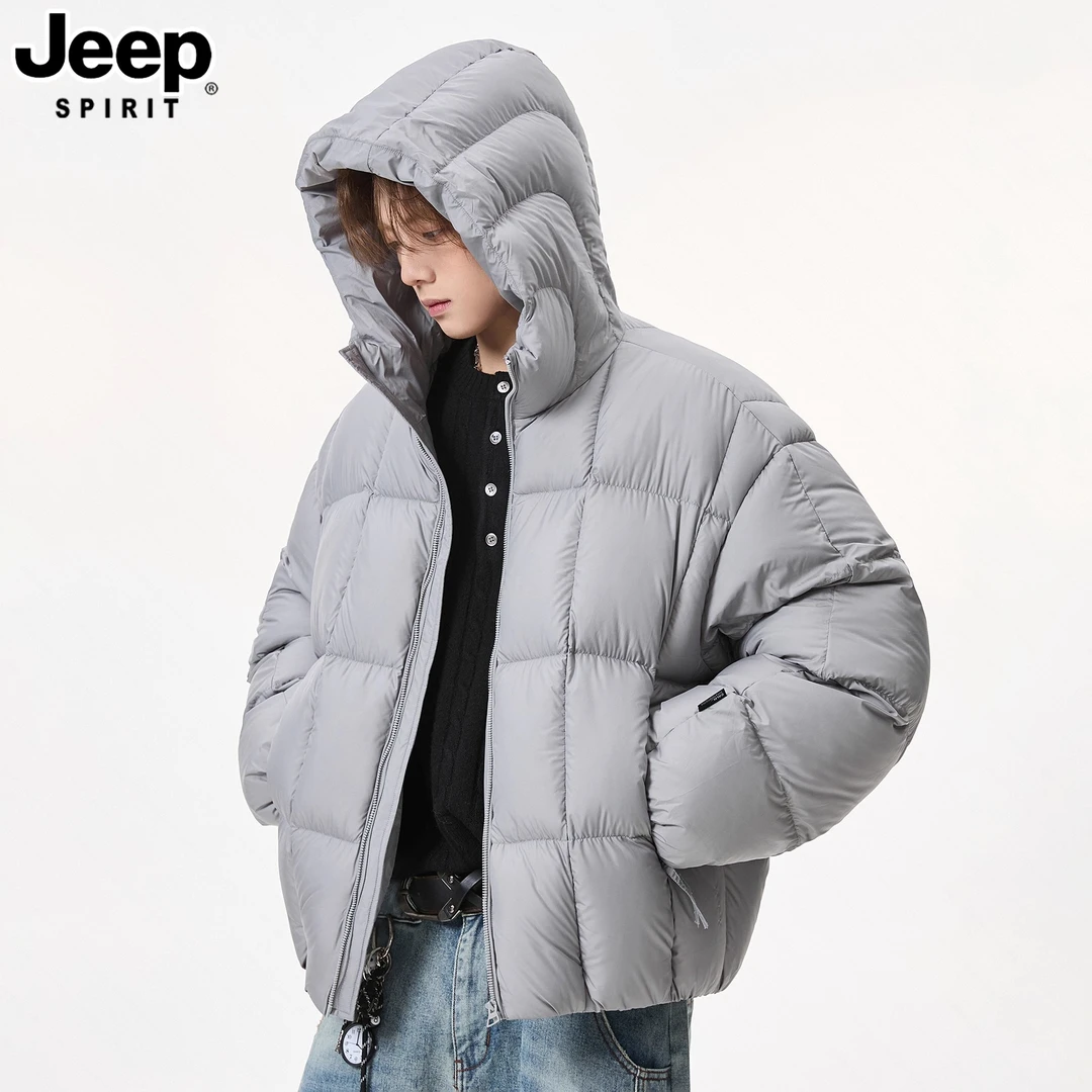 JEEPSPIRIT吉普冬季新款男羽绒服连帽短款加厚保暖宽松面包服外套