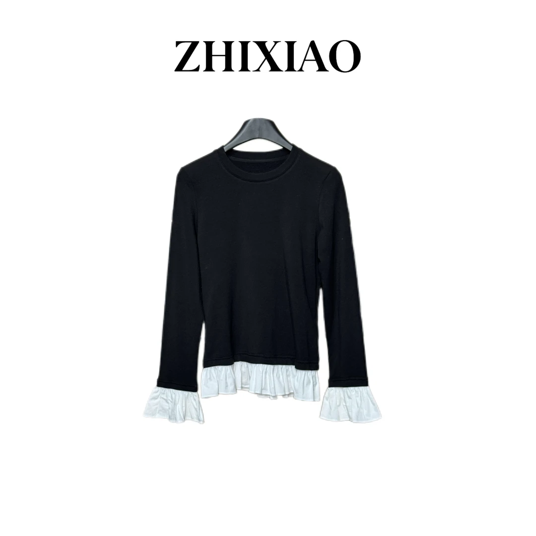 【ZHIXIAO】秋冬新款：下摆花边圆领上衣51329