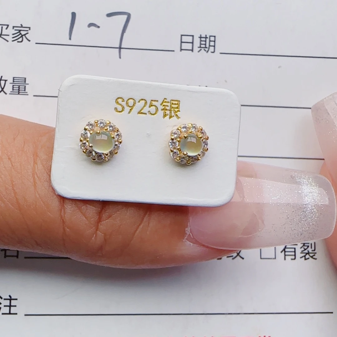 翡翠戒指银S925镶嵌耳饰