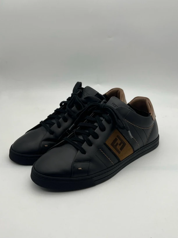 41.5码/Fendi芬迪黑棕刺绣大logo/休闲鞋 板鞋/96新无盒 f130