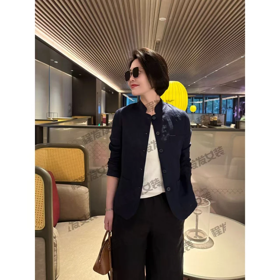 【程发发】（尘圆）100亚麻显瘦透气立领外套F1940