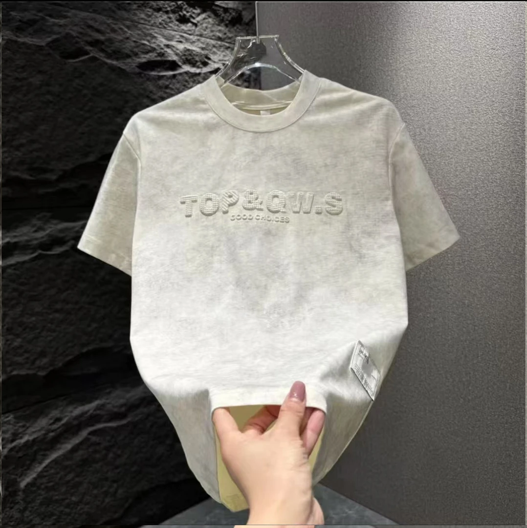 2025早春男士潮流简约扎染设计感时尚圆领短袖T恤夏季宽松半袖