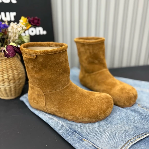 小雨家【韩版】秋冬高定版真皮百搭时尚一脚蹬洋气显瘦面包小短靴