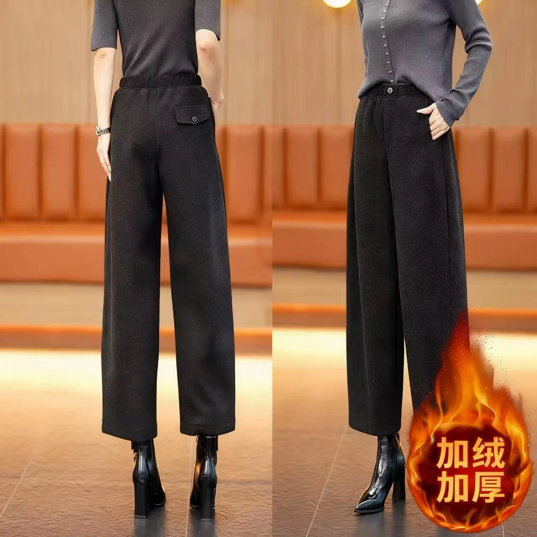 【雪花绵羊毛加绒加厚】弯刀直筒裤2025冬九分加绒显瘦休闲女裤3087