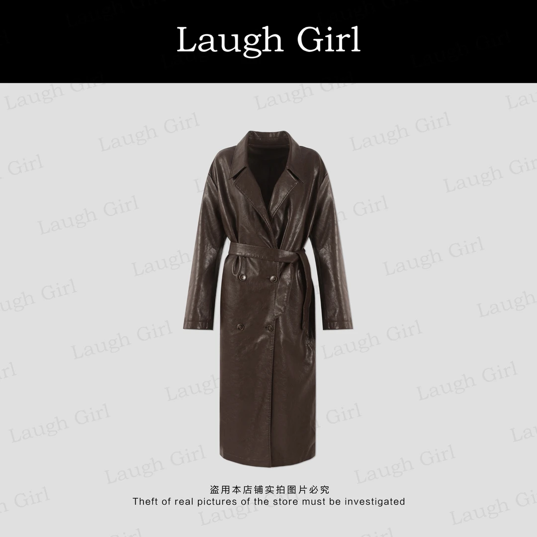 楚楚君 Laugh girl【女王皮衣】秋季中长款皮风衣女士收腰 FL53017J