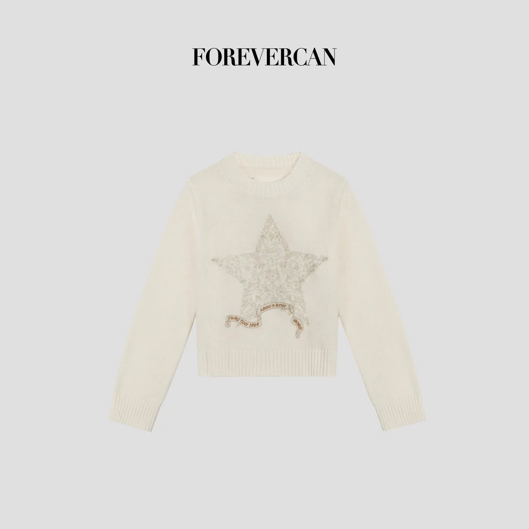 FOREVERCAN“星云”五角星刺绣美丽诺羊毛针织上衣 MY4577
