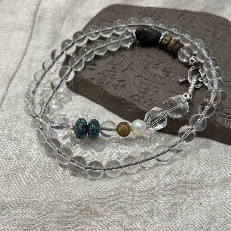 吊坠925银 N17869白色串珠隔珠珠OT扣项链绿色时尚手工小众