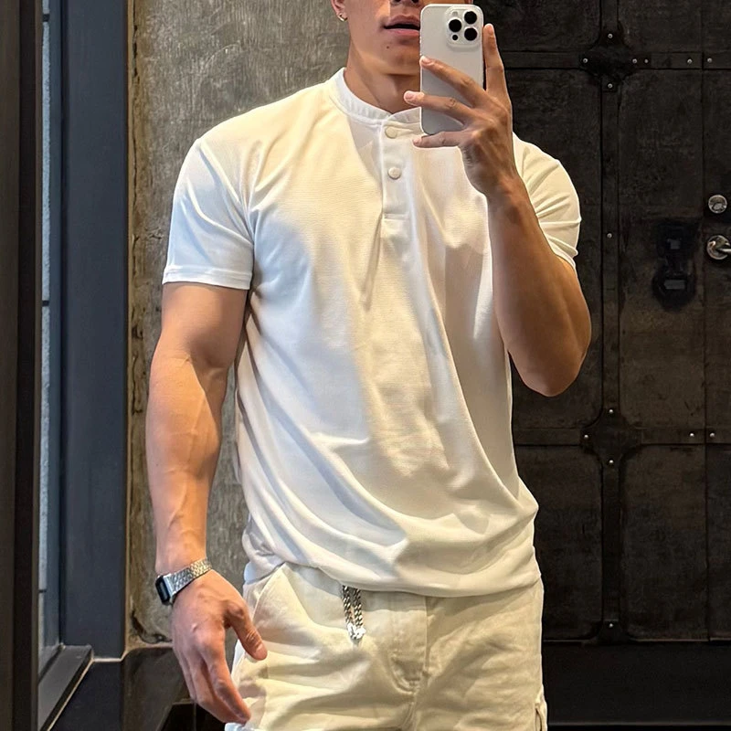 男生短袖男夏季速干透气美式POLO衫纯色显肌肉收袖口运动健身上衣