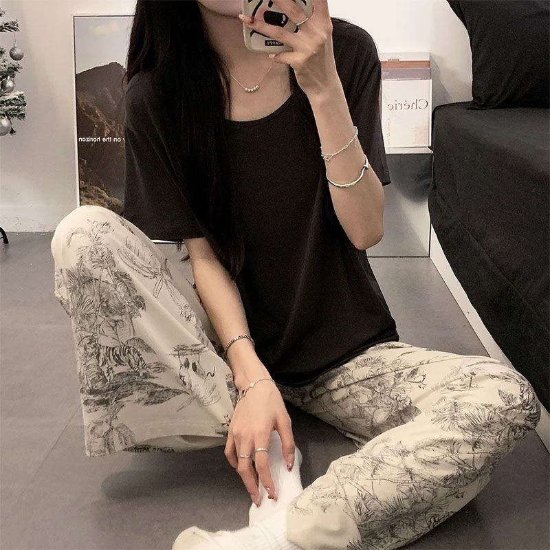 新款睡衣女款夏季莫代尔家居服短袖睡衣凉感套装可外穿夏天家居服
