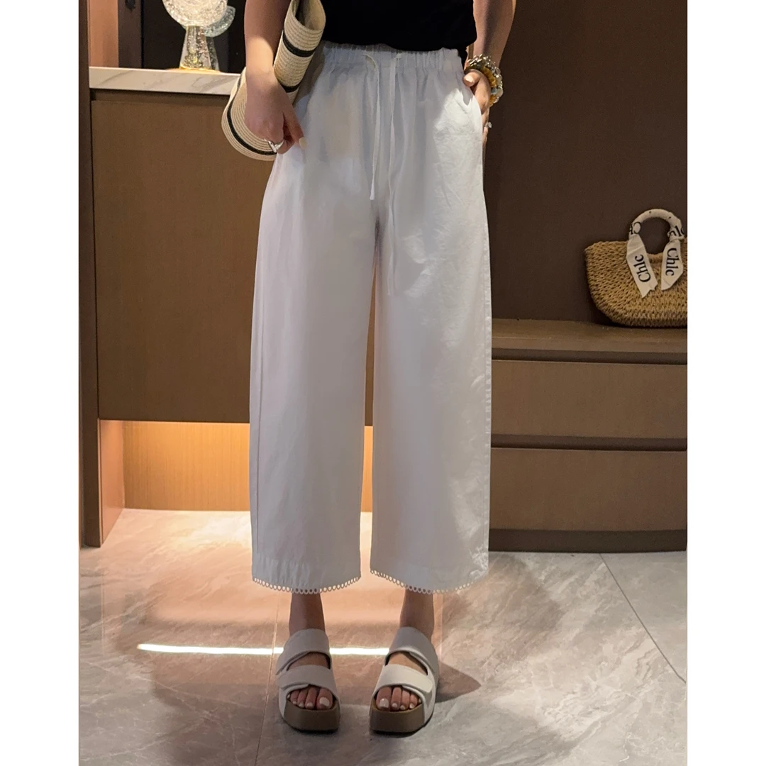 玳妮【蝉翼气球裤】夏季新款抽绳松紧腰裤脚口花边气球裤时尚休闲款