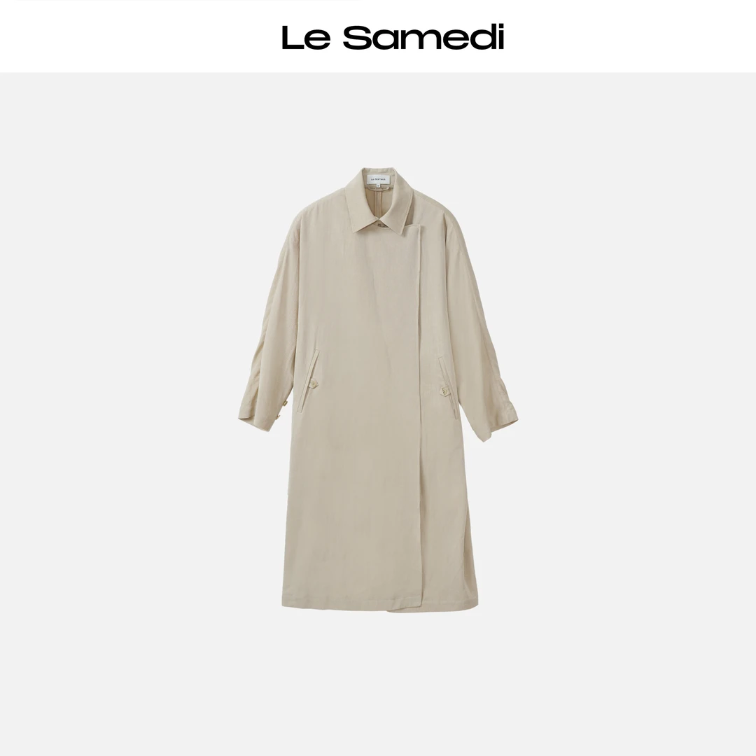 Le Samedi【麦色沙丘】复古轻垂蝙蝠袖 兰精丝毛 小翻领长款风衣