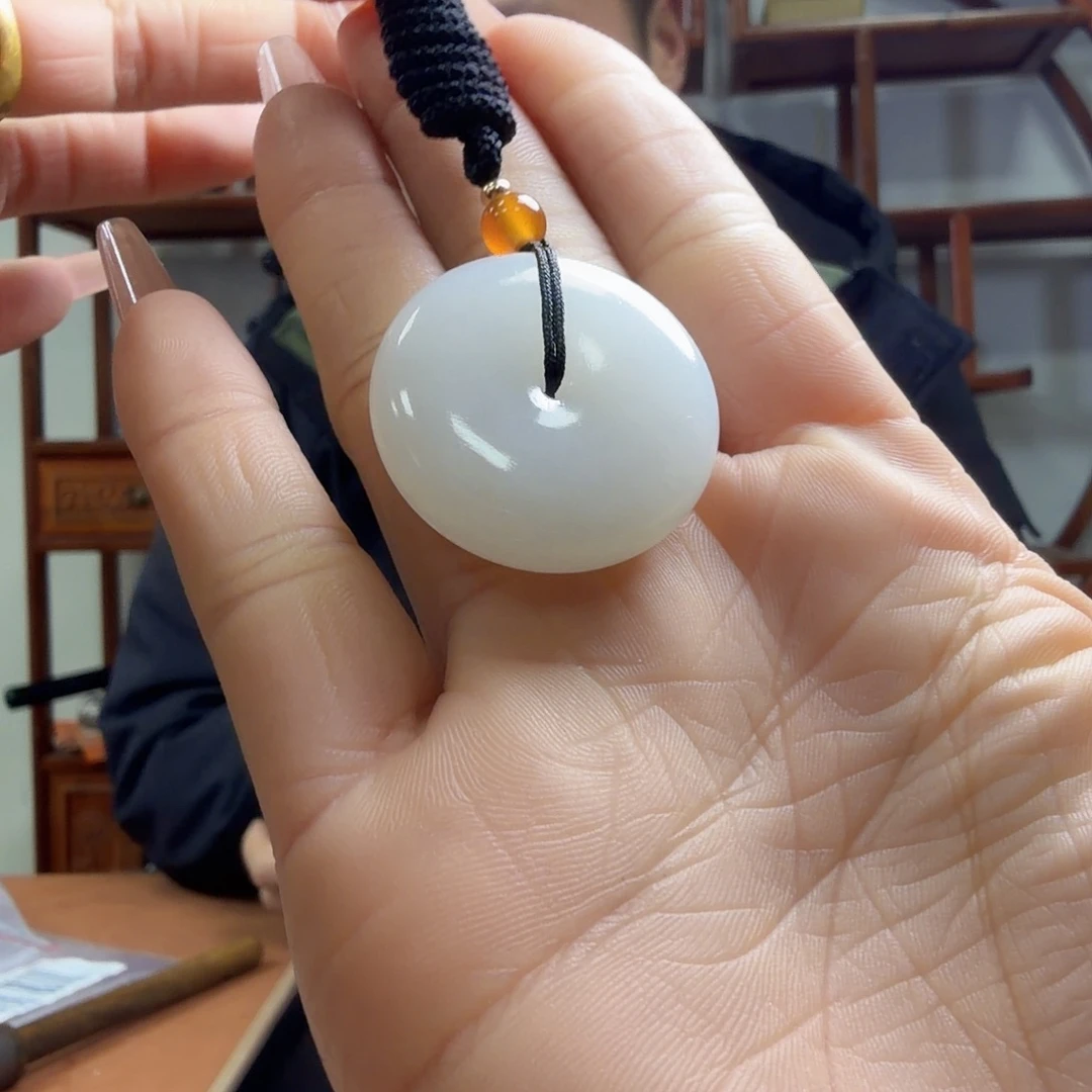 和田玉未镶嵌颈饰白玉平安扣吊坠