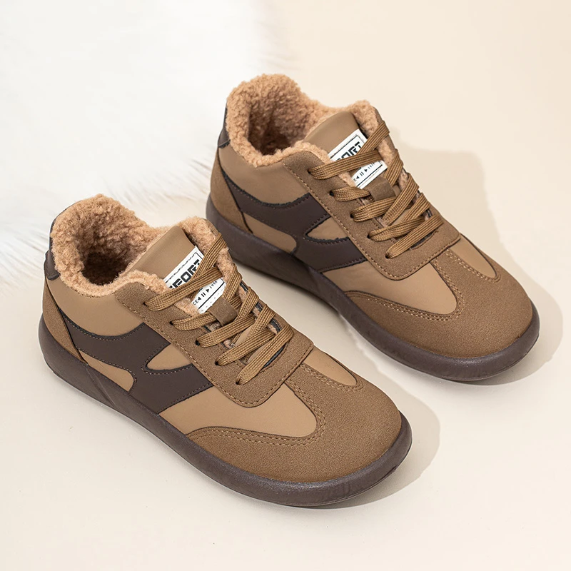 冬季新款加绒保暖德训棉鞋女软底防滑阿甘鞋时尚百搭皮面雪地靴女