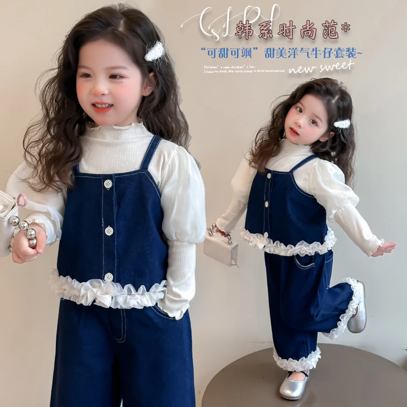 女童牛仔套装春装2025新款儿童洋气时尚公主小童女孩宝宝三件套