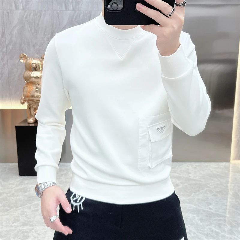 2025春秋新款欧货时尚圆领打底衫修身弹力青年百搭潮休闲长袖T恤