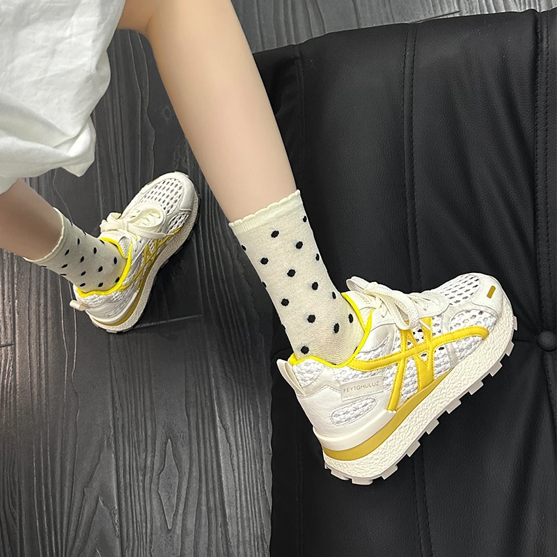 【一赫鞋业】夏季编织镂空透气真皮阿甘德训鞋女8CM内增高休闲厚底