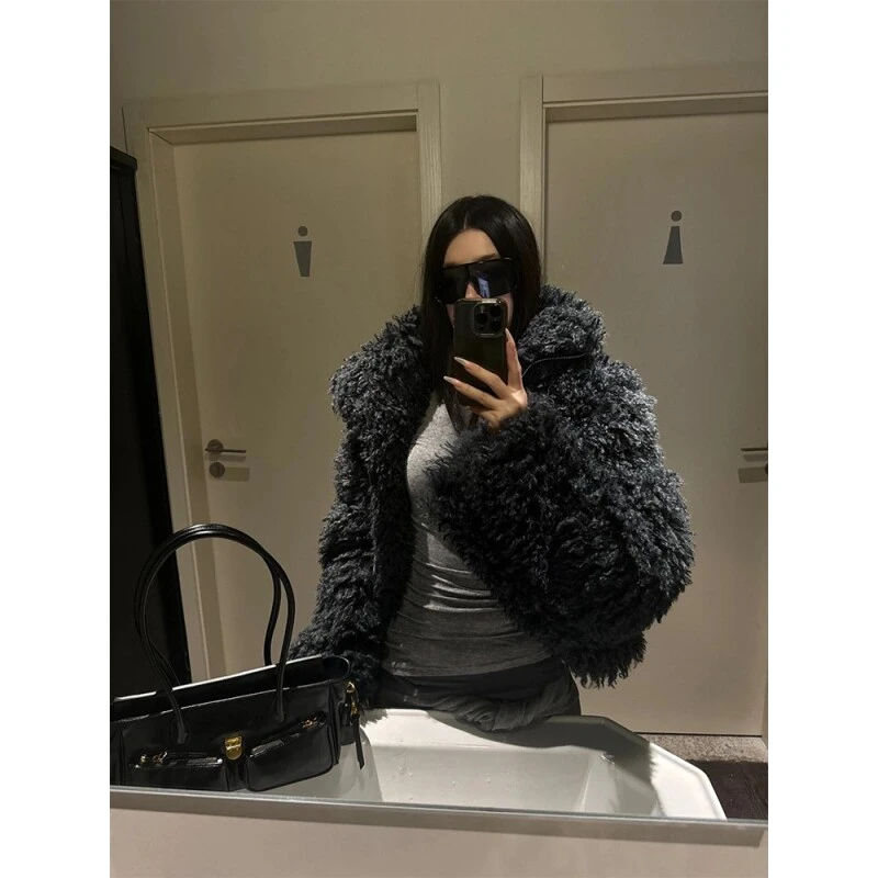 毛茸茸外套女2025新款韩系超好看黑色冬厚保暖棉服