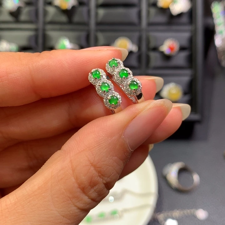 翡翠银S925镶嵌耳饰