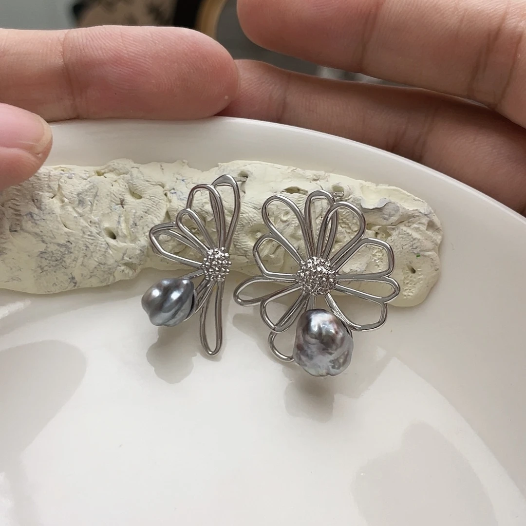 海水珍珠耳饰银S925镶嵌