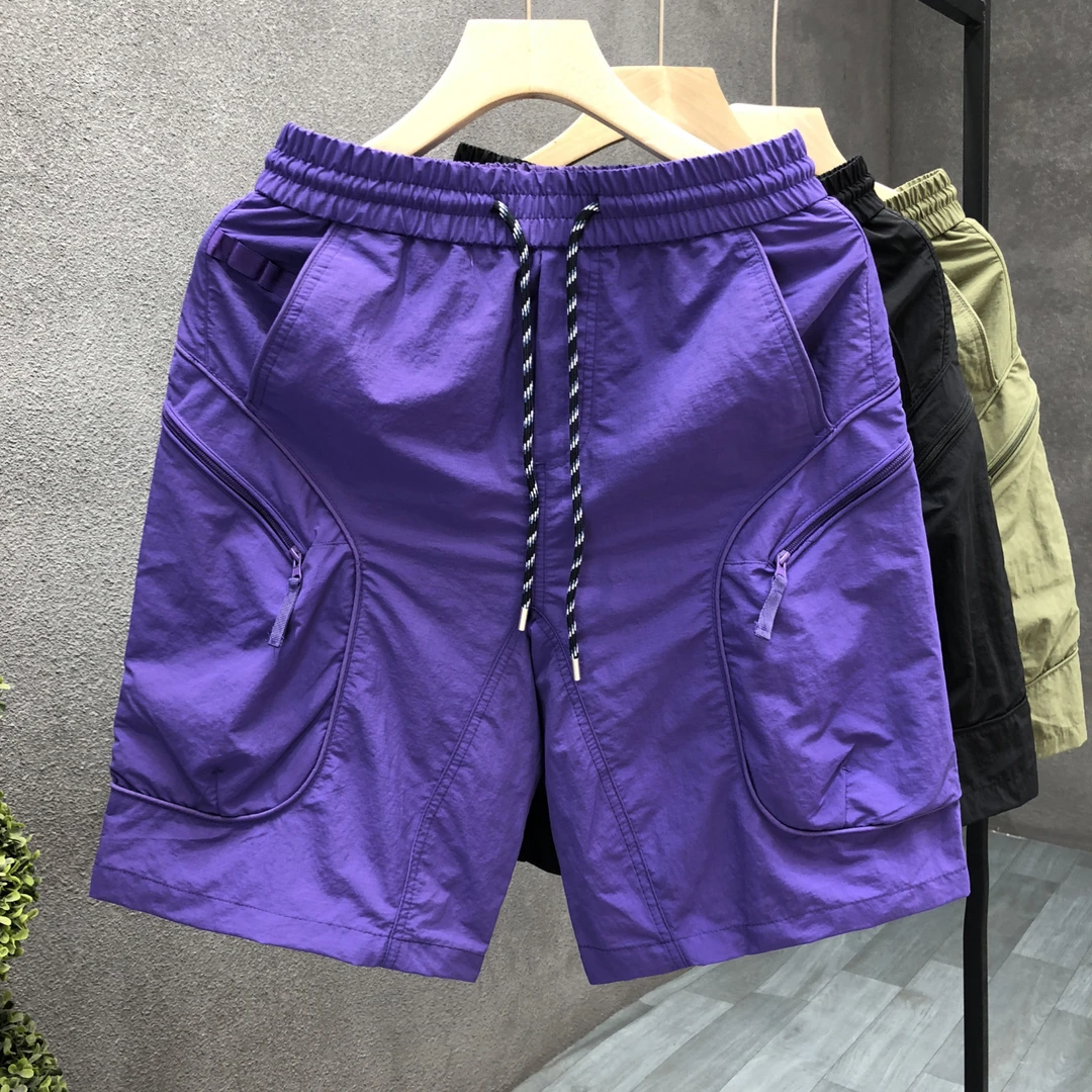 梦泡官方高品质紫色工装短裤男潮流薄款外穿五分裤夏季男士大裤衩