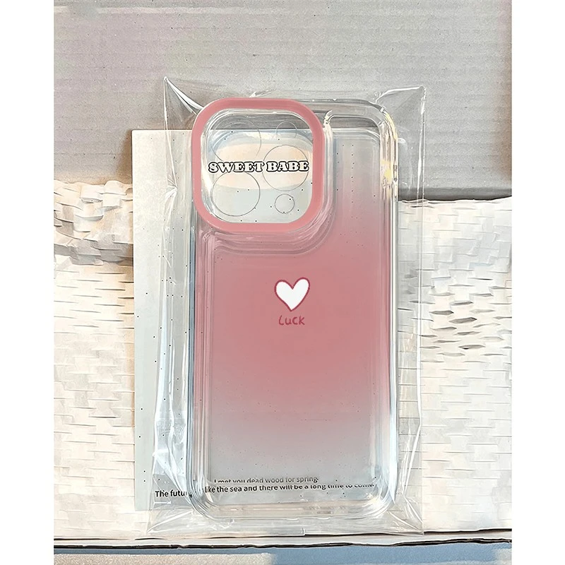 粉晕luck爱心适用苹果16PROMAX手机壳iPhone15轻奢14透明13软壳12