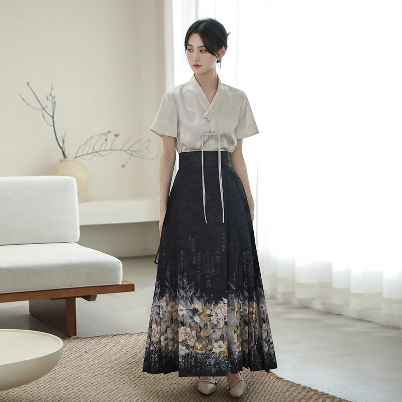 汉尚华莲原创一片式马面裙【繁花赋*小荼白】夏季日常新中式国风