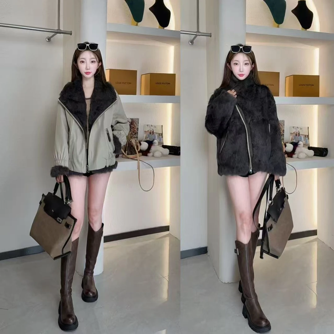 [暖冬]海宁新款正反两穿皮毛一体短款时尚百搭冬季皮草外套女601
