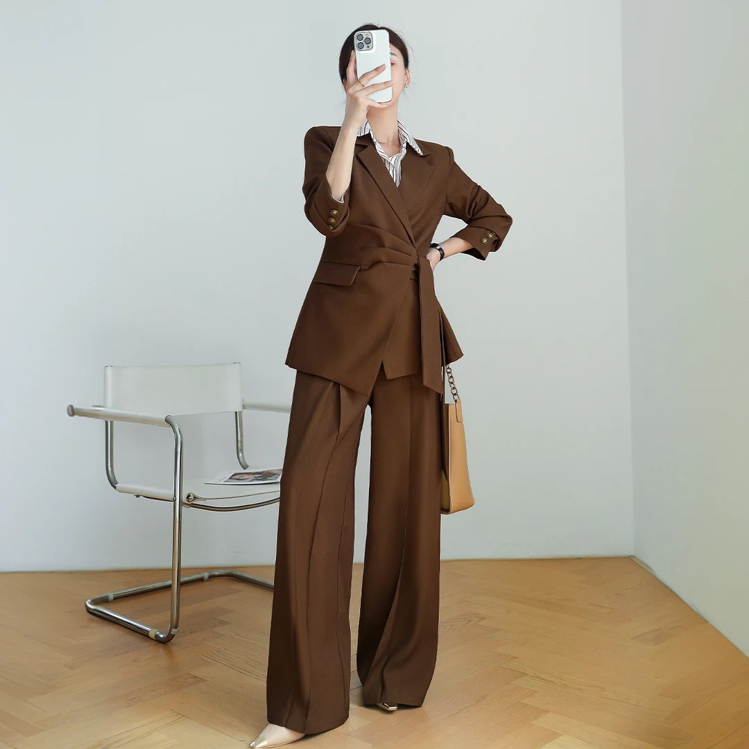 胖mm大码高级宽松西装两件套装女2025春秋遮肉职业轻熟气质阔腿裤