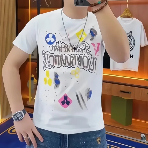 时尚新款男士T恤休闲2025潮流夏季高端复古短袖圆领简约帅气上衣