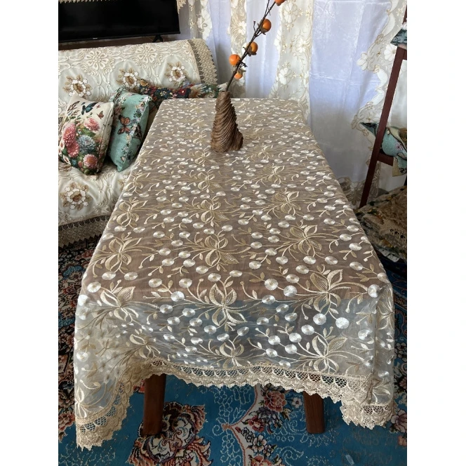 ZN062-8玻璃纱【130*180】摇钱树高织高密玻璃纱水溶边桌布茶几布多