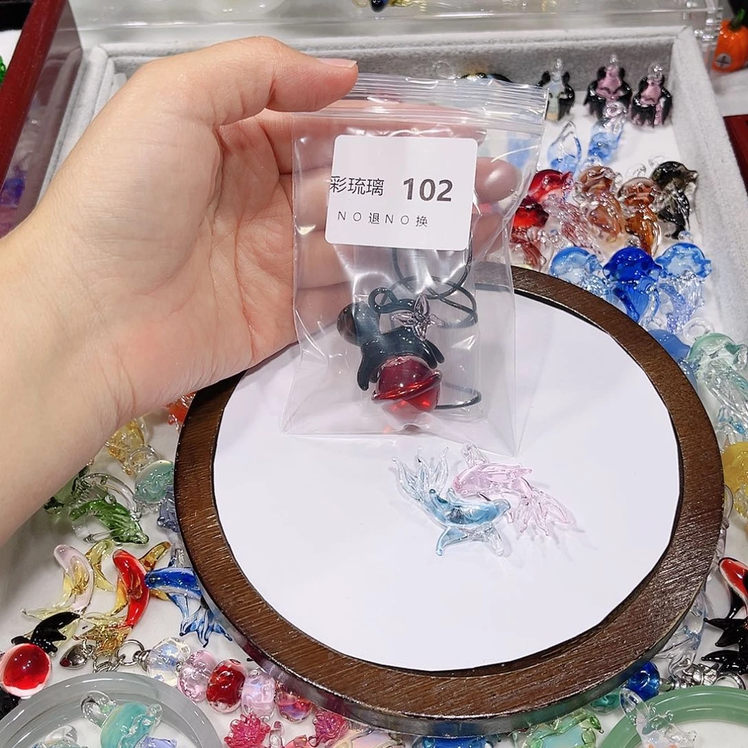 玻璃颈饰102黑色猫咪锦鲤两只