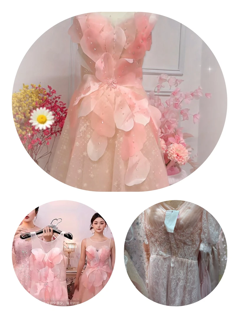 连衣裙结婚宴会连帽高腰晚礼服连袖A字裙公主拼接