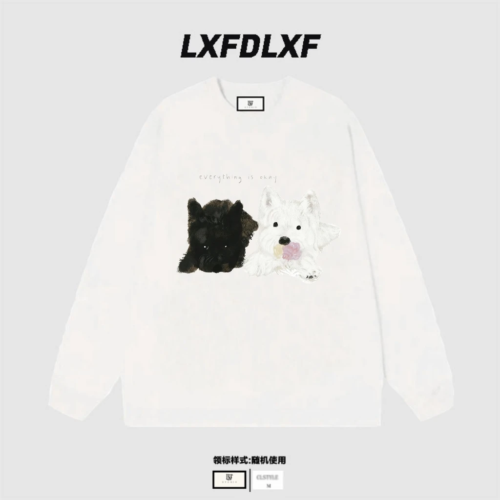 断码清【长袖-小黑小白】门店货LXFDLXF原版直喷 宽松版型长袖T恤