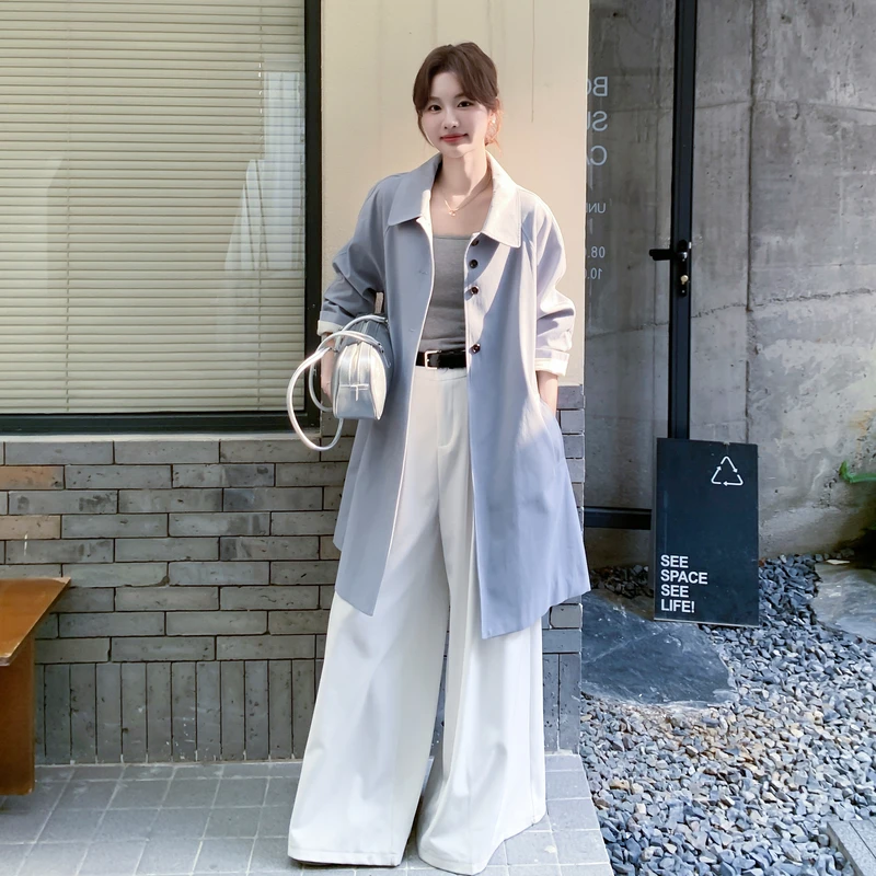 休闲气质浅蓝色风衣外套女春秋2025新款高端大气爆款超火显瘦大衣